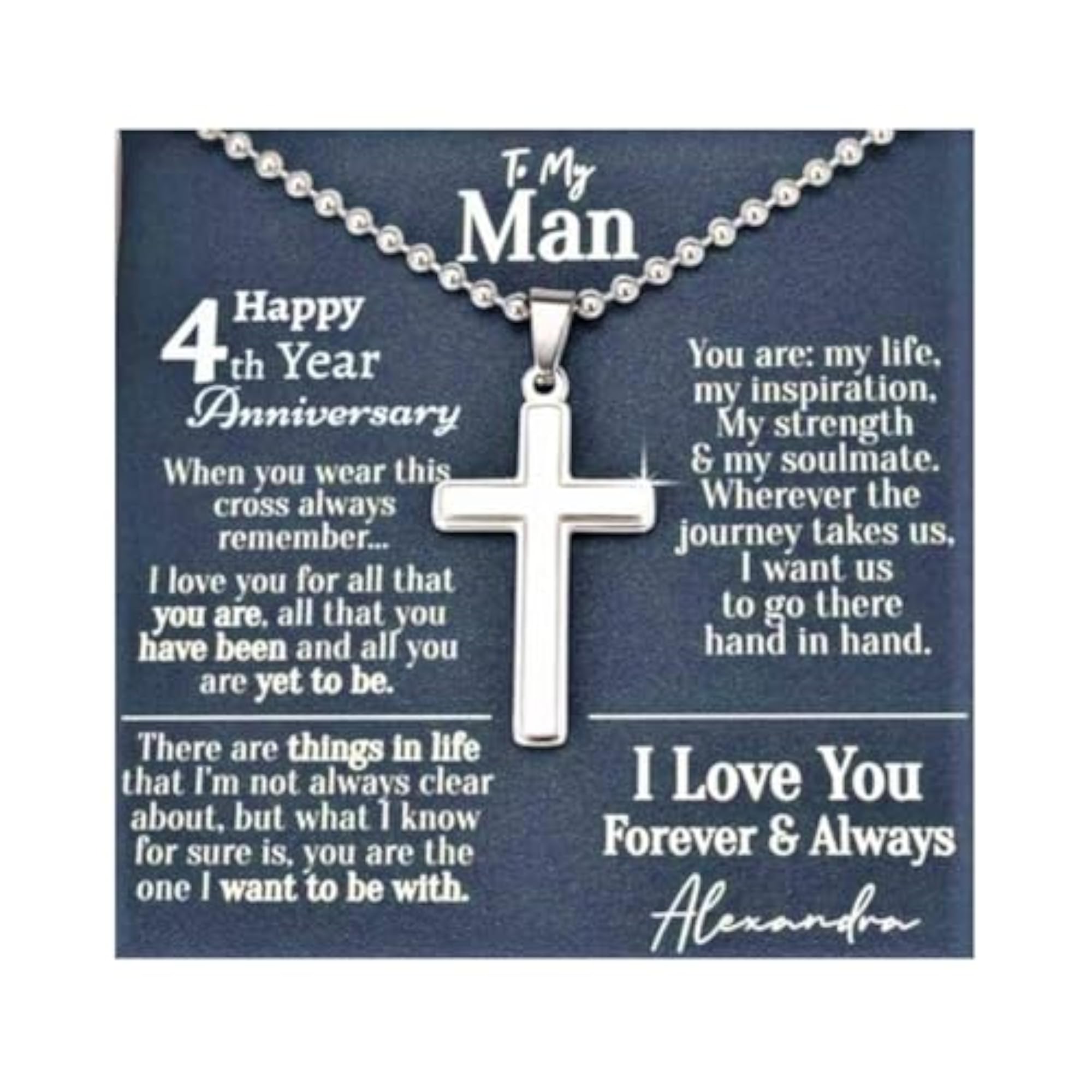 Men's Personalized 925 Silver 4 Year Anniversary Necklace