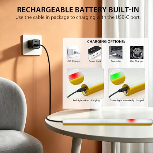 Image of Picture Light,Magnetic Wall Lights 5000mAh,16 inch Art Light for Painting,Brass | Picture Lights for Wall Rechargeable,Remote Timer and Dimmer Gallery Light,Metal Gallery Light for Portrait Display Frame