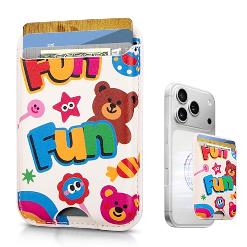 Image of Magnetic Mag-safe Wallet Cell Phone Card Holder for Phone Case with Mag-Safe, Stronger Magnetic RFID Leather Stick on Phone Wallet Compatible with iPhone 17 /16 /15 /14 /13 /12 Series, Little Bear Color