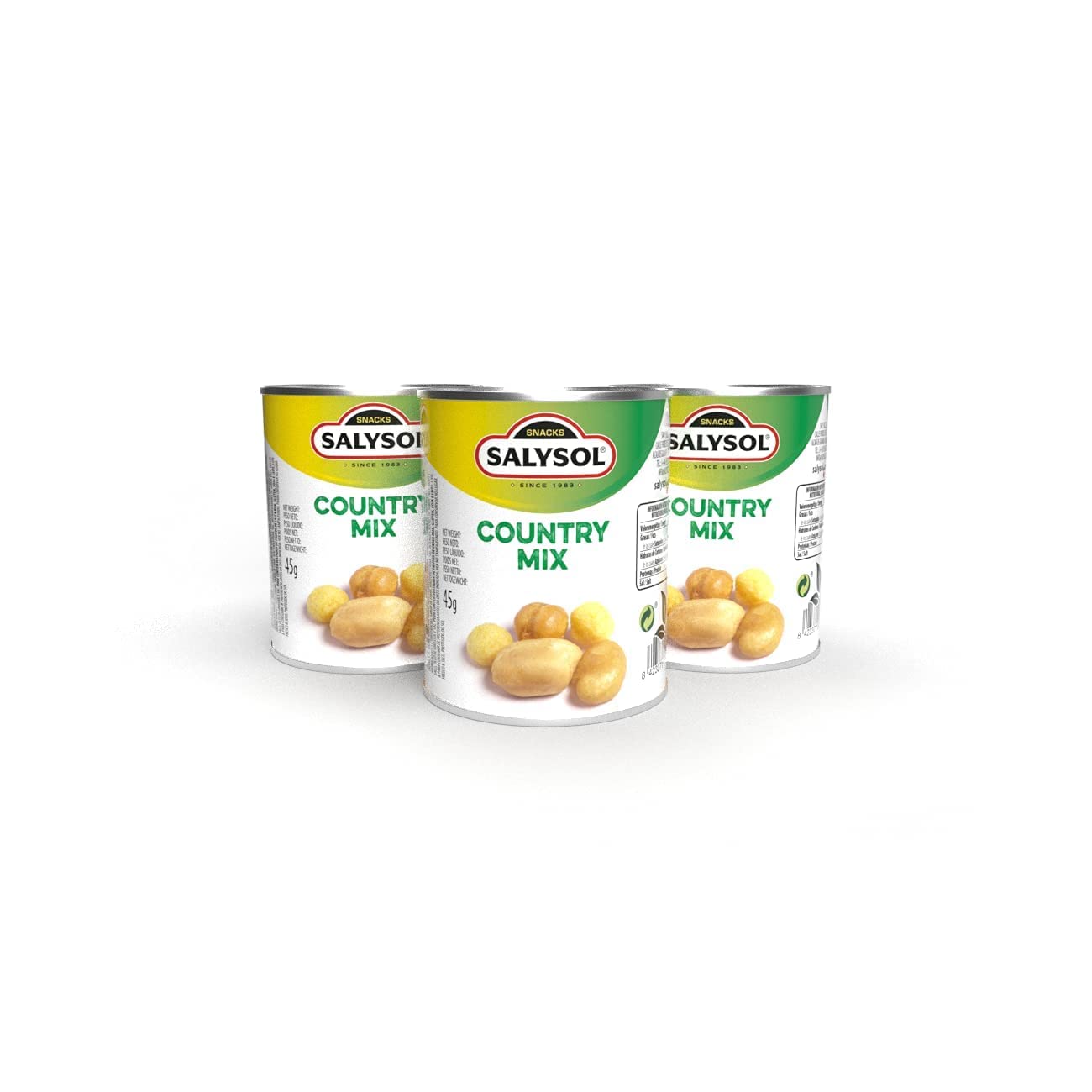SALYSOL Country Mix Cacahuetes Habas Garbanzos Bola de Maíz Aceite de Girasol Snacks Envasados al Vacío