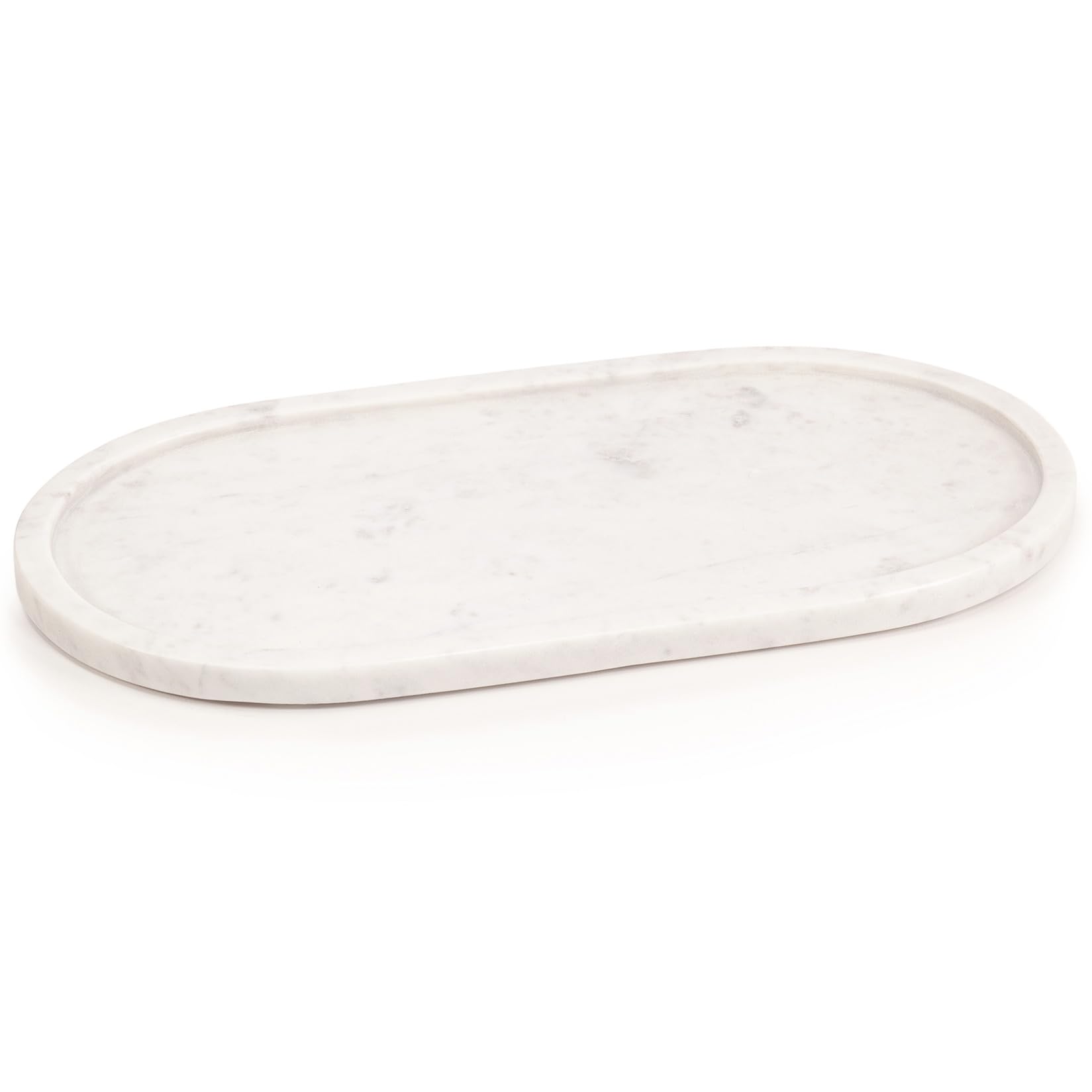 EHC Decorative Large Oval Marble Serving Tray for Bathroom, Vanity, Jewellery, Coffee Table Accessory, Multipurpose Organizer - White