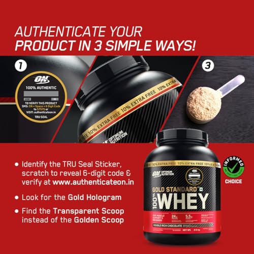 Image of Optimum Nutrition (ON) Gold Standard 100% Whey Protein Powder 5 lb (+10% Extra), 2.5 kg (Vanilla Ice Cream), for Muscle Support & Recovery, Vegetarian - Primary Source Whey Isolate
