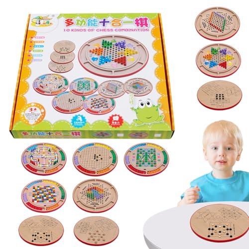 Juego de ajedrez de Madera, Juego de ajedrez - Conjunto de Placa de 10-in-1 Multifuncional | Juguetes educativos interactivos para niños niñas niñas Hombres