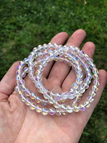 Semi-Precious Gemstone Angel Aura Quartz 6 mm Round Beads Smooth Beads with Stretch Bracelet 7