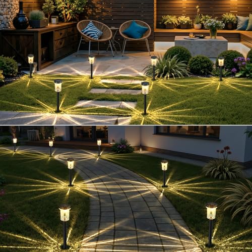 Lampes solaires jardin extérieur étanches IP65 éclairage blanc chaud allée