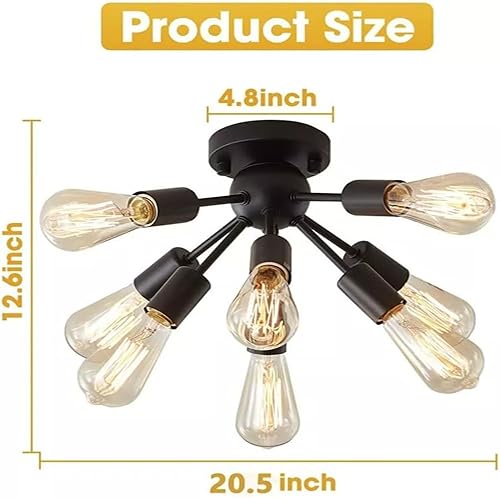 Miniatura 4 de Mount Sputnik - Lámpara de techo de 8 luces de estilo industrial moderno, acabado negro antiguo, perfecta para decoración de cocina, comedor,