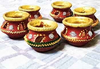 Diwali Matki Diya Traditional | Mitti Matki(kalash) Decorate for Diwali | Matki(kalash) for Puja | Diwali Home Decoration Diya (Pack of 6) Table Diya ...