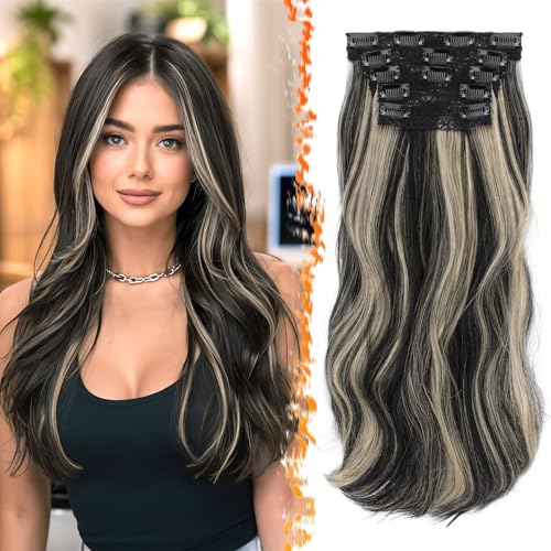 BARSDAR Black and Blonde Hair Extensions - 20 Inch Soft