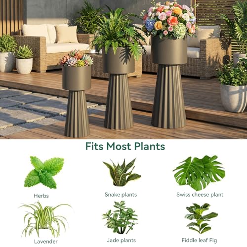 EVLIQUIL Tall Planters, Modern Iron Flower Pots Set of 3, Large Decor Plant Pots, Indoor & Outdoor for Porches, Patios and Courtyards by EVLIQUIL - Image 4