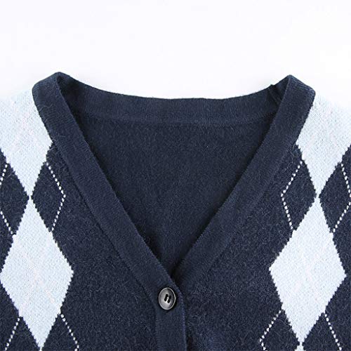 Womens Sweaters,Women for Sweater Coat Contrast Color Argyle Print Knit Cardigan V-Neck Button Down Long Sleeve Crop4