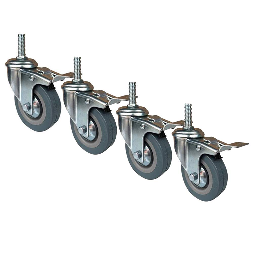 MXXQRHF 4 Pack Heavy Duty 100mm Rubber Swivel Casters with Brake 400kg Load Capacity M10/M12 Bolt Ideal for Workbench and Trolley Wheels