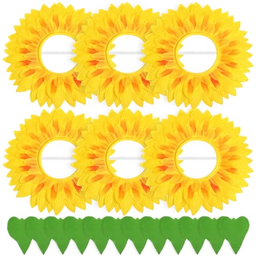 Funnysoft 6 Sets Funny Sunflower Costume with 18.8 Inch Sunflower Headgear and Green Leaf Gloves Performance Props for Festival Dance Adults Party Sun Cosplay