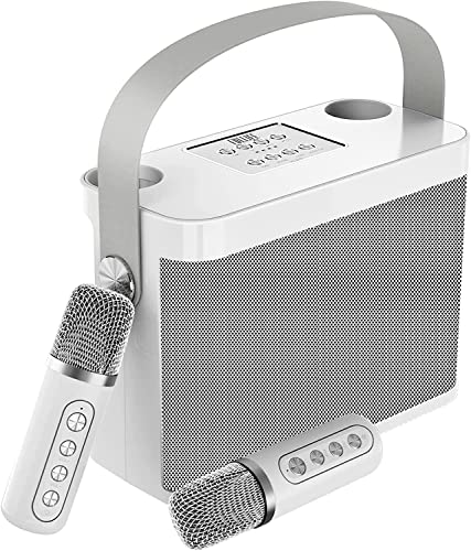Bocinas, Musical Instruments TECHVIDA Máquina de Karaoke con 2 Micrófonos Inalámbrico, Altavoz de Karaoke Inalámbrico Bluetooth 5.0 Portátil,7 Funciones de Cambio de Voz,Reducción...