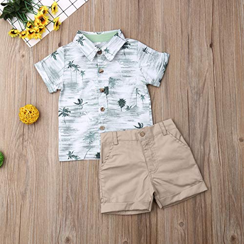 Image of Toddler Boy Summer Outfits Button Down Short Sleeve Floral Shirts & Casual Shorts 1-6 Years Boys Clothes Set