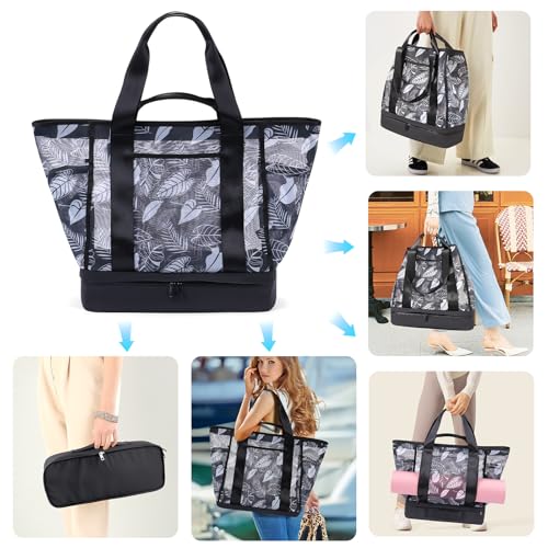 CONTAIL 37L Mesh Floral Carryall Bag with Detachable Shoes Compartment/Insulated Cooler,Women Weekender Gym Duffel Bag3
