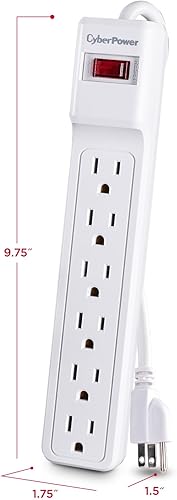 Miniatura 5 de CyberPower CSB606W - Protector de sobretensiones esencial, 900J125V, 6 tomas, cable de alimentación de 6 pies