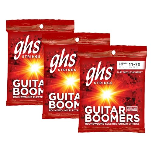 Image of GHS Strings, GBZWLO Boomers, Nickel Plated Steel Electric Guitar Strings, Legendary Strength, Consistent Intonation, Unrivaled Sustain, Brightness & Tone - HEAVYWEIGHT LOW-TUNED Gauge-11-70 - 3 SETS