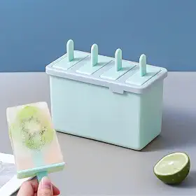 Moldes de picolé de 4 cavidades com palitos, máquina de picolé para freezer, moldes reutilizáveis de sorvete para petiscos de gelo caseiros, design plano antiaderente, fácil liberação