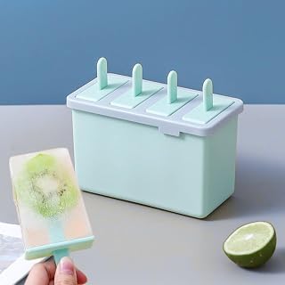 4-Cavity Popsicle Molds with Sticks, Popsicle Makers for Freezer, Reusable Ice Cream Popsicles Molds for Homemade Ice Treats, Non-Stick Flat Design, Easy Release