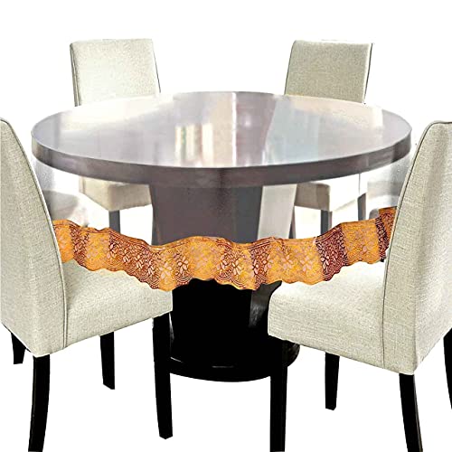 Image of PVC Transparent Round Table Cover with Golden Lace||4 Seater||.20MM Thick||Diameter - 60 inch