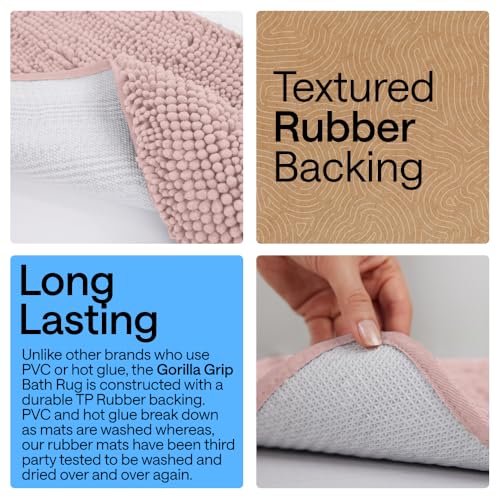 Image of GORILLA GRIP Bath Rug Mat, Thick Soft Absorbent Chenille, Quick Dry Microfiber Mats, Rubber Backing Washable Shower Floor Rugs, US Designed Bathroom Bathmat Home Decor Accessories, 24x17 Dusty Rose