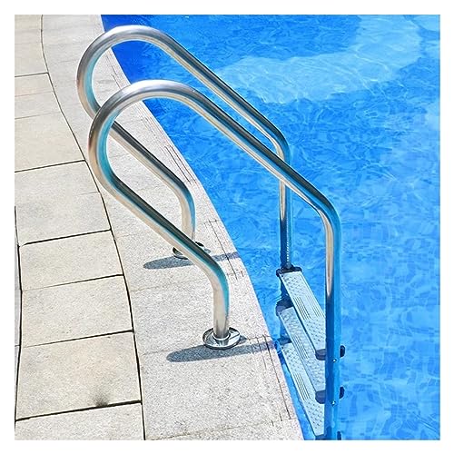 GXXINGIN Scaletta per Piscina in Acciaio Inox - Sistema di Ingresso e Uscita Antiscivolo a 2/3 gradini per Piscine Fuori Terra - Parete Tubolare Resistente da 1,5 mm - Finitura Argento-B