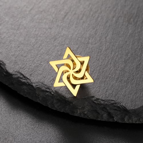 Image of TEAMER Spiral Judaism Star of David Brooch Pins Stainless Steel Jewish Religious Suit Collar Badge Pin Amulet Jewelry