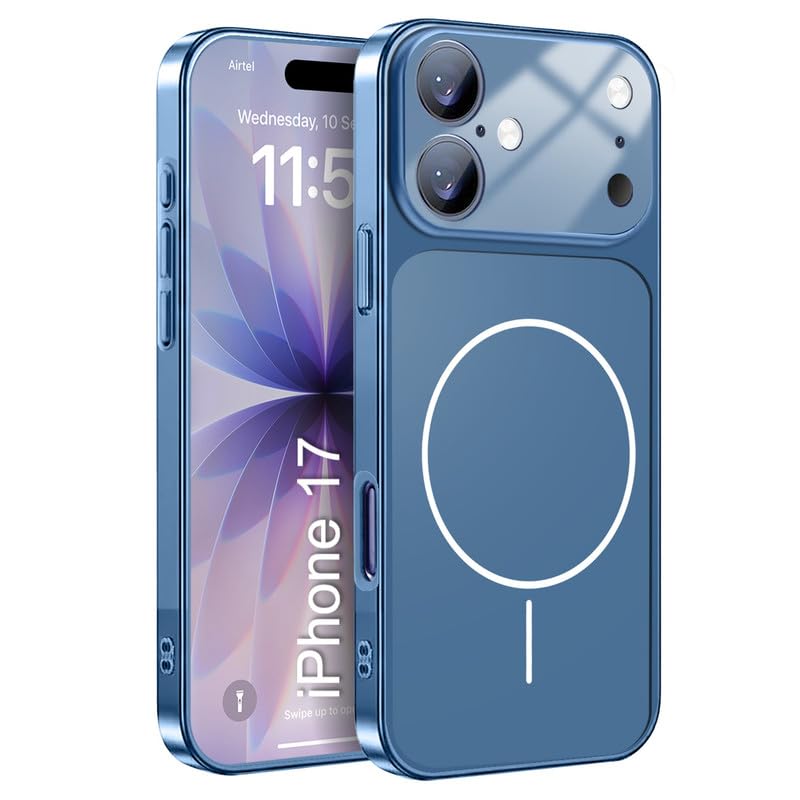 Image of LuxuryKase Converter Case for iPhone 17 | Premium Protective MagSafe Cover | iPhone 17 Pro Series Style Design | in Built Camera Guard | Wireless Charging Compatible - Blue