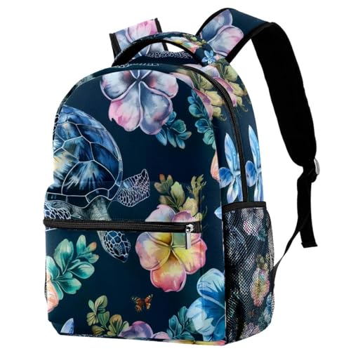 Sac à dos de voyage anti-fuite Campus avec porte-bouteille motif tortue bleu