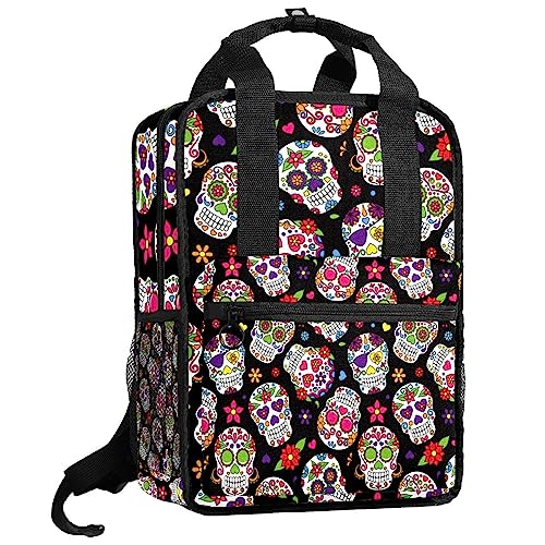 Sac à dos garçon motif crâne mexicain multicolore 35.5x26x12 cm à bretelles ajustables