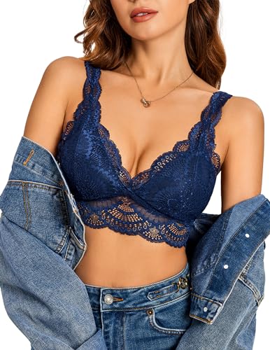 Image of Avidlove Lace Bralettes Womens Triangle Plunge Wireless Bras Camisole Tops Cami Strappy Sexy Soft