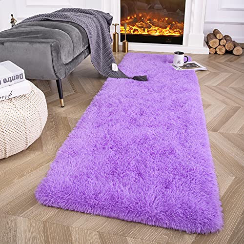 Ompaa Fluffy Runner Rugs, 2X4 Feet Purple, Super Soft Shaggy Carpet Fuzzy Long Fur Rug For Bedroom Living Room Dorm, Plush Kids Playroom Baby Girls Nursery Decor Mats #TOP17