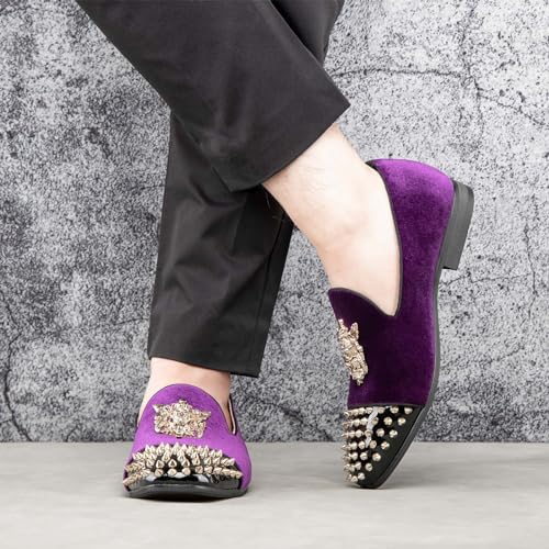 Image of Meijiana Mens Velvet Loafers Dress Shoes with Metal Embellishments Party Luxury Loafer Shoes