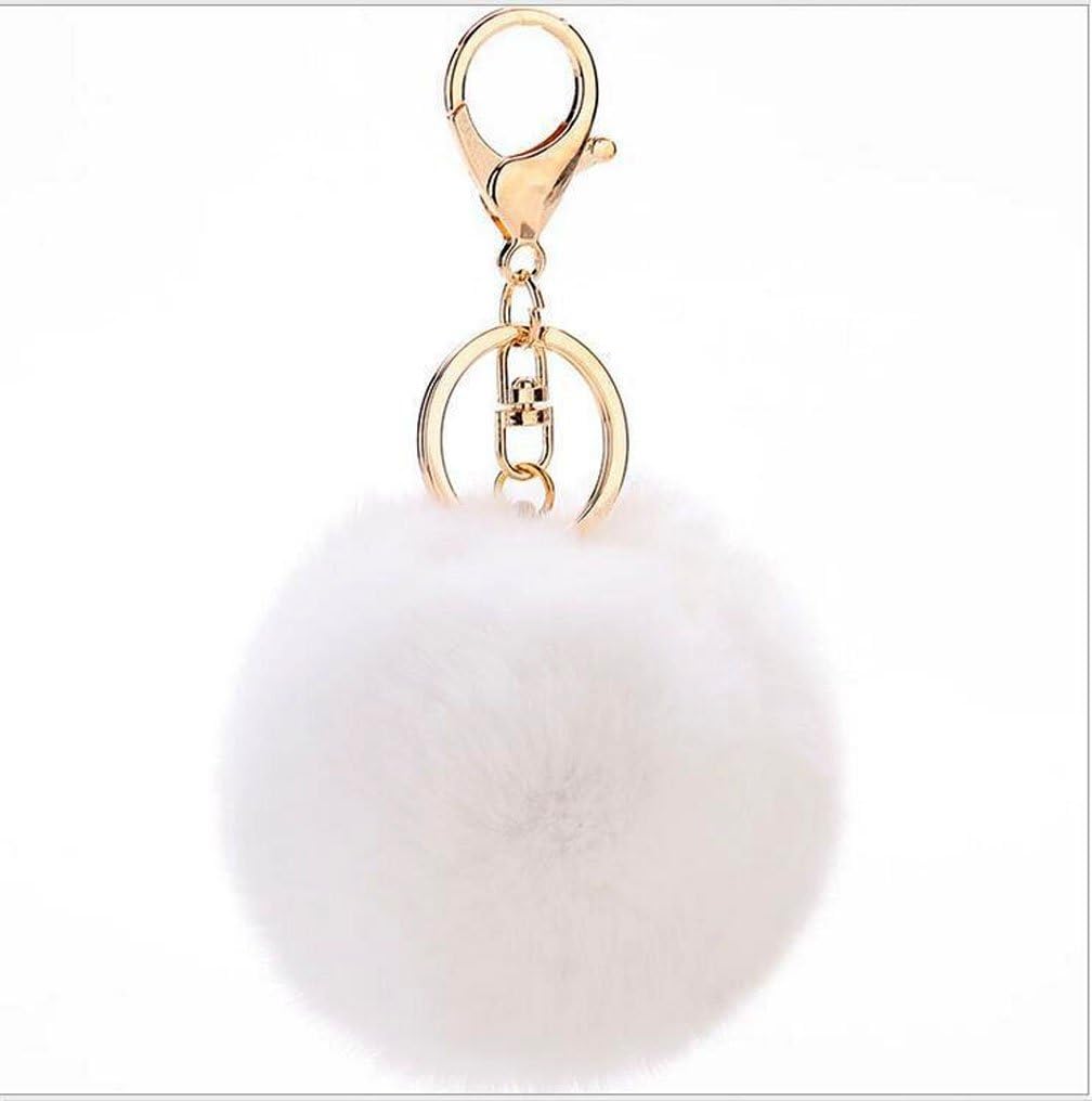 White Rex Rabbit Fur Ball Pom Pom Keychain for Car Phone Womens Handbag Bag Plush Pendant