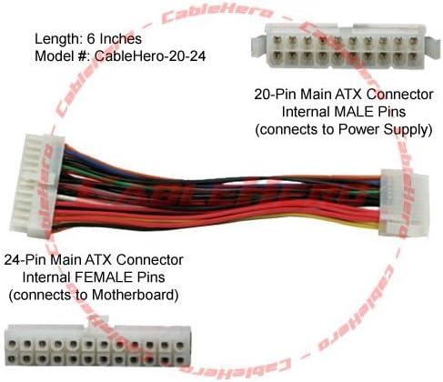 20-Pin to 24-Pin ATX Power Supply Adapter Converter Cable: CABLEHERO-20-24