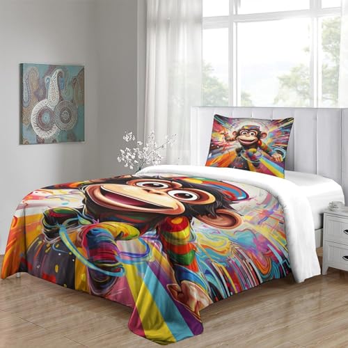 Housse de couette singe lit simple parure de lit microfibre douce anti-plis ado - 7