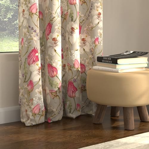 Image of Urban Space Blackout Curtains 5 Feet Set of 2 for Window, 80-85% Light Blocking Curtains for Living Room, Digital Printed Curtains with Eyelets, Tieback Included (Flora nova Grey, 5 Feet)