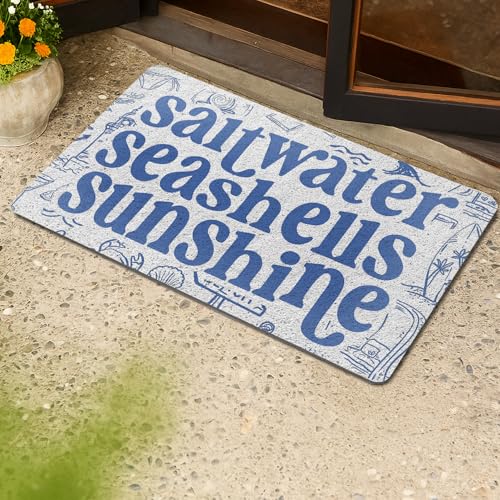Evcprz Beach Door Mat, Saltwater Seashells Sunshine Welcome Mats for Front Door, Coastal Nautical Beachy Doormat for Porch Outdoor Indoor Entrance, Ocean Bath Rug for Bathroom, 17x30 Inch - Image 5