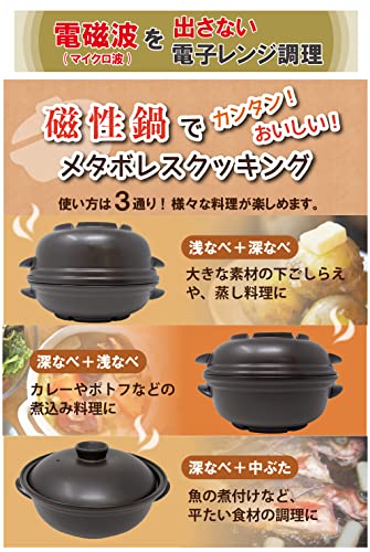 磁性鍋 レンジ用 両手鍋 Lサイズ 1600cc 3~4人用 4点1セッ