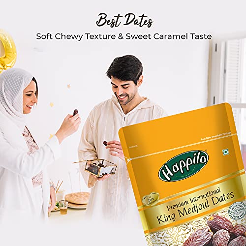 Image of Happilo Premium International King Medjoul Dates 200g | Khajur, Khajoor | Dry Fruits | Dates in Fresh | Healthy Snacks | Dry Dates | Soft Chewy Texture | Sweet Caramel Taste (Pack of 3)