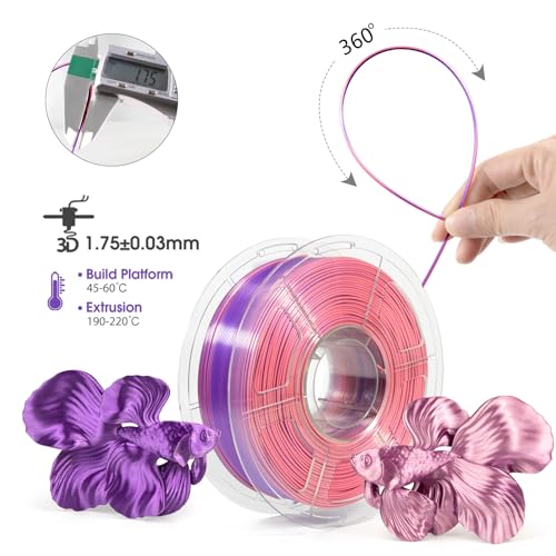 Image of iSANMATE 3D Printer Filament, PLA Filament 1.75mm Dual Color Filament, Shiny Silk PLA Coextruded Filament, 3D Printing Filament Magic PLA,1 kg /Spool (Purple and Pink)