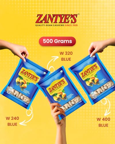 Image of Zantye's W240 Plain Goa Cashew Nuts 500g, Handpicked Whole Kaju, Unbroken, GI Tagged Goan Dry Fruit, Nitrogen Sealed Premium Cashews, Rich in Protein, Vegan, for Snacking and Gifting - Since 1928