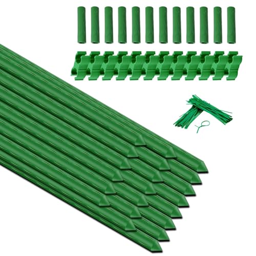 Sturdy Garden Stakes 18 Inch SupKing DIY 3/4/5/6/7ft Tomato Support Stake Green Plastic Coated Metal Tall Plant Stick Poles Plants Trellis for Indoor Outdoor Climbing Cucumber Chili Eggplant-20 Packs