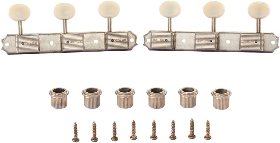 Premium 3-per-side On-a-Plate 3x3 Vintage Guitar Tuners Tuning Machines Tuning Keys for Gibson/Epi LP JR Ivory Plastic Oval Button Aged Relic Nickel