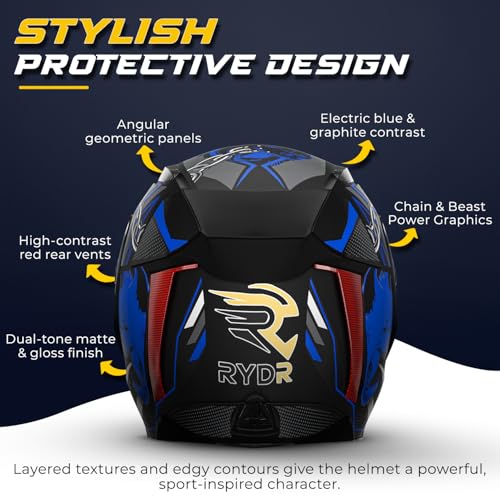 Image of Rydr AC Dx Flip-Up Full Face Motorbike Helmet with Bag | | Durable Two-Wheeler Helmet for Men and Women | Comfortable Fit with Air Ventilation for Safe Bike & Scooter Riding