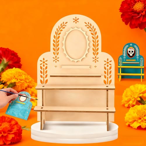 Weysat Dia De Los Muertos Altar Ofrenda Wooden Box Decorations 3 Tier Day of The Dead Altar Ofrenda Shadow Box with Photo Frame Remembrance Memory Gift for Home Halloween Party Supplies