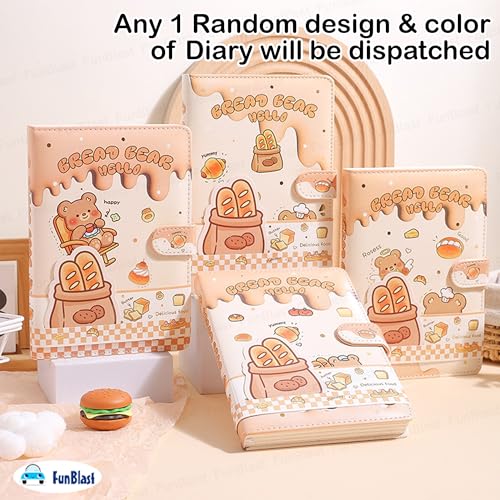 Image of FunBlast Cute Cartoon Kawaii Diary - Bread Bear Design Lockable Notebook, Personal Journal with 112 Sheets for Girls & Boys, Birthday Gifts (Multicolour)