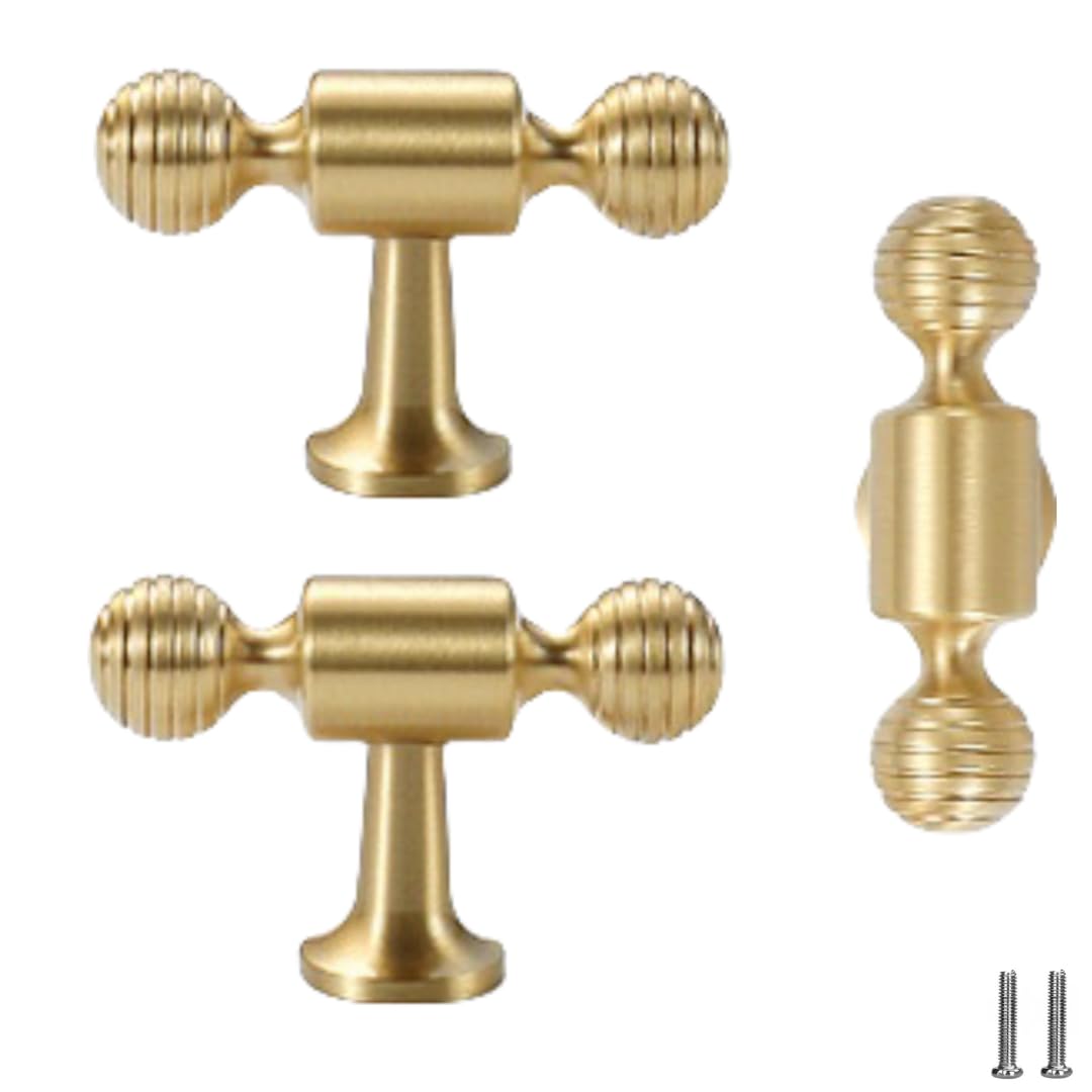 Poignée de meuble en laiton lot de 2 boutons de placard ronds T pour tiroir