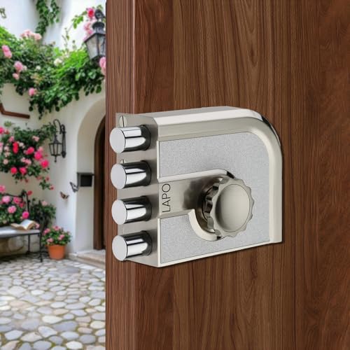 Image of LAPO Mega Bolt Heavy Duty Main Door Lock, Four Bullet Deadbolt Security Lock Set, One Side Key System, Reversible for Left & Right-Hand Wooden Doors, Rust-Resistant, 3 Years Warranty(Matt Finish)