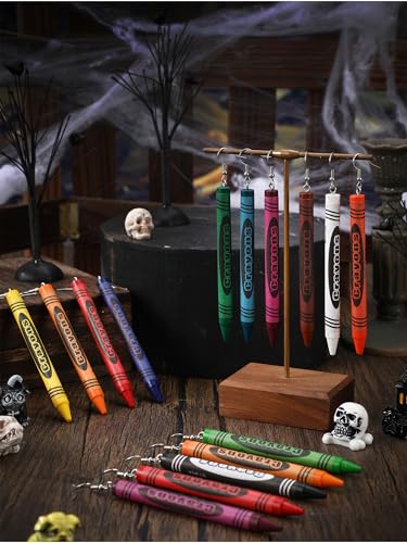 16 Set 3D Crayon Earrings for Teacher Halloween Cosplay Accessory Funny Crayon Earrings for Halloween Teachers Appreciation Day Back to School Creative Jewelry Gifts3